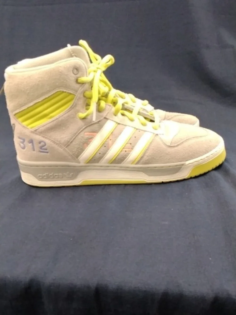 adidas Beige Suede High-Top Sneakers with Yellow Accents